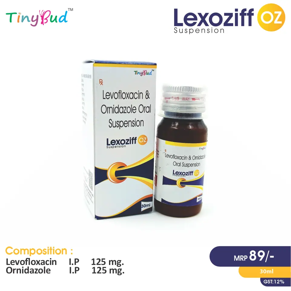 Levofloxacin + Ornidazole Suspension at the best price in PCD Pharma Franchise for Antibiotic, and Parasitic Infection Treatment.